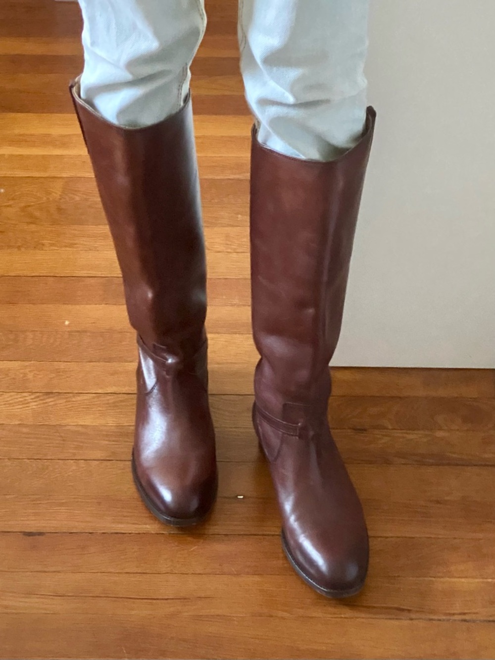 Frye Tall Leather Riding Boots in Dark Brown